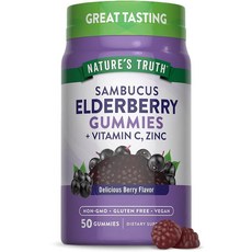 Nature's Truth 블랙 엘더베리 젤리 | 비건 젤리 50개 | 비타민 C와 아연 함유 | 베리 맛 | 비건 GMO 프리 글루텐 프리 보충제, 50정, 1개