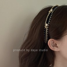 daya studio 鍊條珍珠格紋髮箍