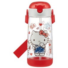 Skater PDSH5 Sanrio 헬로 키티 아동용 물병 빨대 포함 투명 병 480ml(16.9액량 온스) 실리콘 여아용