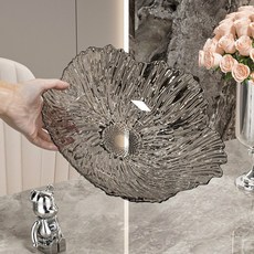 精緻花瓣塑膠果盤 輕奢風格設計, 火山灰大號24cm, 1個