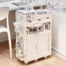 엠티링크 다용도 책상 서랍장 수납장 책장 문구 수납선반 수납함 이동식 바퀴형 사무용 접이식, 화이트, 3단