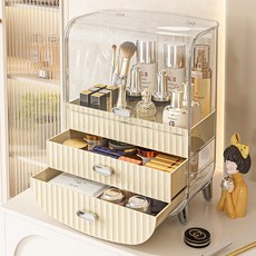 킬제이 36cm 클리어 화이트 3단 서랍형 화장품 주얼리 멀티 수납 오거나이저 커버형 정리박스, 단품