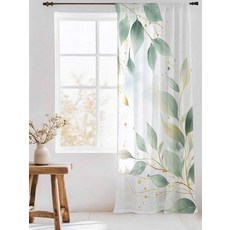 해외 Funnywall88 수채화 블루 수국 시폰 시어 커튼 봄 꽃 컨트리 스타일 로드 포켓 창문 패널 조명 필터링 프라이버시 보일 트리트먼트 거실 침실용 132.1cm x 2