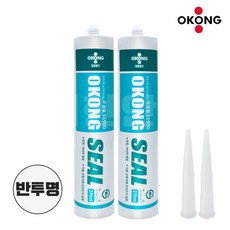 오공 무초산 방수 실리콘 반투명 + 실리콘 노즐 비초산 샷시 창호용 몰딩 걸레받이, 2세트