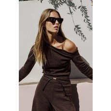 ZARA 자라 언밸런스 피케 탑 - 다크 브라운 121824