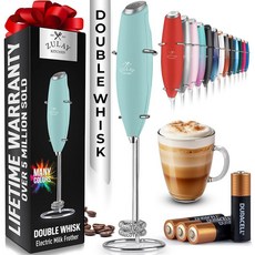 Zulay Kitchen AA 듀라셀 배터리 4개가 있는 강력한 우유 거품기 지팡이 - 초고속 휴대용 음료 믹서 - 커피 라떼 카푸치노 말차 및 크리머용 전기 거품기 폼, Fresh Mint