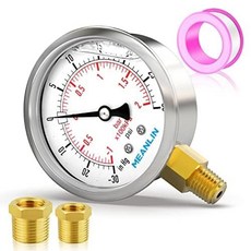 MEANLIN MEASURE 0~4000Psi 스테인리스 스틸 0.6cm(1/4인치) NPT 6.4cm(2.5인치) 페이스 다이얼 액체 충전 압력 게이지 WOG 워터 오일 에어, -30inHG-30Psi, 하단 마운트
