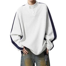 투니스 남성 배색 반폴라 반단추 배색 긴소매 맨투맨 티셔츠