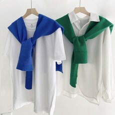 10color 무지 레이어드 포인트 니트 어깨 숄 페이크 가디건