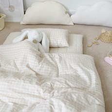 까나베나 체크 순면 사계절 아기 유아 차렵이불, 베이지