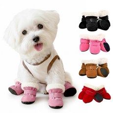 견행묘행 강아지 겨울 신발 털 방한부츠, 1세트, 블랙