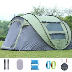 BOLEBIO 원터치 텐트 3-4인용 5-8인용 그늘막 방수 오토 가정용 캠핑 텐트, 그린