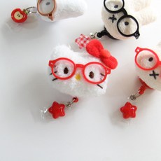 빨강사과 키티 미피 간호사 테이프걸이 명찰걸이 릴홀더, 1개, 4.검정안경미피+미니파츠