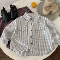 구빠방 아동 루즈핏 카라넥 체크 긴팔 셔츠