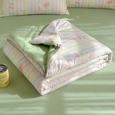 물세탁 가능한 면 여름용 이불 에어컨 이불 세탁기 사용 가능한 얇은 이불, 150*200cm 싱글 여름 이불, 수채화 체리