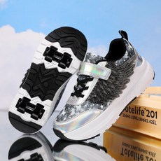 여자 롤러신발 휠리스 롤러 바퀴달린신발 운동화 4륜 롤러슈즈 힐리스운동화 바퀴신발, 블랙, 1개