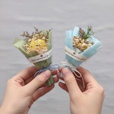 생활친구 납골당 성묘 미니 부착식 드라이플라워 조화, 1세트, 그린티+스카이