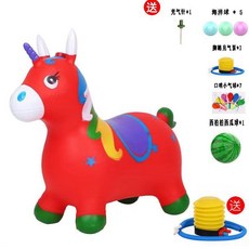 跳跳馬兒童小馬充氣玩具寶寶騎馬跳跳鹿大人可坐橡膠馬木馬, 加厚防爆獨角獸（紅色）-單光音樂盒+送充, 1個