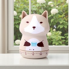 기계식 주방 타이머 귀엽고 참신함 60분 수동 카운트다운 교실 학습 요리 베이지 울프
