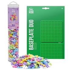 PLUS 인터로킹 빌딩 블록 240개 오픈 엔드 연결 장난감 STEM 빈 미니 조작 - 레인보우 믹스 플레이 튜브 및 베이스 플레이트 262610, 파스텔 믹스 플레이 튜브 및 베이스 플레이트