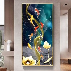 보석십자수 DIY 재물잉어 구어도 45x 70cm 액자미포함, 블루, 1개