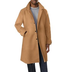 Runcati 남성용 트렌치 코트 노치 칼라 싱글 브레스트 미드 롱 피코트 슬림핏 겨울용 따뜻한 청키 오버코트 아미 그린. M