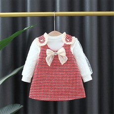 Mongsili格紋格子外套連身裙套裝 春秋連身裙外出服 女童