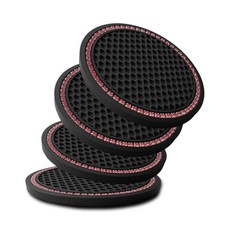 KULOLO 자동차 방지 유연한 밴용 SUV 트럭 홀더 방지 충격 4팩 미끄럼 코스터, 다이아몬드 컵 코스터 핑크