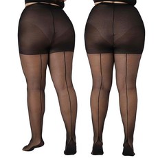 MERYLURE 여성용 플러스 사이즈 백심 20D 시어 타이츠 2쌍 발가락 강화 컨트롤 탑 팬티 스타킹 블랙*2. 152994, 블랙*2