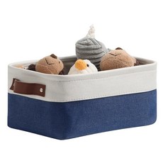 DULLEMELO 정리 선반 옷장 세탁실 아기방 장식용 선물 바구니를 위한 작은 접이식 패브릭 바구니 화이트 및 카키 155980, 화이트&블루