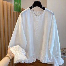 여성 프릴 블라우스 봄가을 루즈핏 체형커버 퍼프소매 레이어드 데일리 셔츠