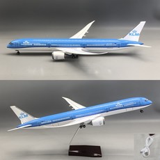 KLM 네덜란드 항공 B787-10 비행기 모형 항공기 다이캐스트 1:145, 블루(고급형 소리인식 LED조명)
