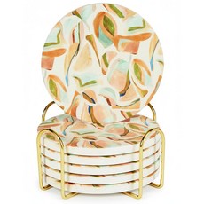 세라믹 흡수성 컵받침 6개 세트 홀더 포함 커피 테이블용 대리석 음료 컵받침 수분 흡수 스톤 컵받침 (임프레션), Impressions