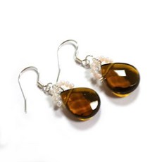 茶水晶角度水滴純銀耳環，簡約設計，提升氣質，純銀材質，親膚低敏, 1個, Silver