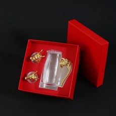 中式生肖白酒杯分酒器套裝 玻璃酒具12只杯子彈一口杯, 亮金色-小號,12杯+禮盒, 1個