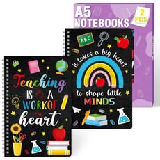 Xqumoi 2팩 A5 교사 나선형 노트북 작은 마음을 형성하는 데 큰 마음이 필요합니다 규칙적인 저널 작성 노트 교사 감사 선물을 학교 사무용품 메모장 블랙 으로 돌려드립니다, Black