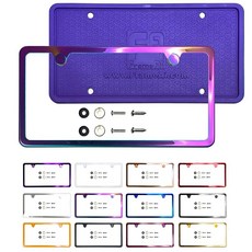 실리콘 백 가드 두 구멍 슬림 번호판 프레임 골드 미러 크롬 전기 도금 범용 핏 알루미늄 나사 캡 커버 T304 스테인리스 스틸 녹 방지 내후성 (수량: 1 프레임), 네오 크롬