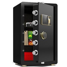 家用辦公指紋密碼鑰匙三開保險櫃，鋼鐵打造，三層置物，附應急電源，多重安全保障, 高60公分指紋+密碼+鑰匙 保險箱