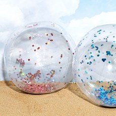 민화샵 물놀이공 스팽글비치볼 투명비치볼 감성수영장반짝이비치공 DIY 빛나는 놀이, 스팽글 비치볼_파랑, 1개