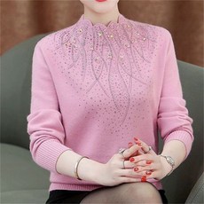 TKX 중노년 스웨터 여성 중년 가을 겨울 긴팔 스웨터 반짝이 블링블링 KC81