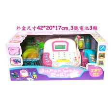 寶貝玩具屋 粉粉美眉仿真擴音粉紅收銀台 (附麥克風 計算機 小提籃和配件 鑰匙刷卡收銀機) 家家酒玩具, 1個