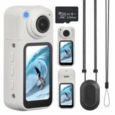 64GB 저장 공간이 있는 미니 바디 엄지 웨어러블 180 회전 카메라 1080P 사이즈 비디오 스크린이 캠 렌즈가 포켓 사이클링 레코더 야외 블로그, 화이트.