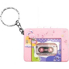 레트로 미니 테이프 레코더 열쇠고리 3in1 마이크로카세트 플레이어 | 음악이 포함된 CD 재미있는 키백팩 걸이 액세서리 선물, 1pcs, Cartoon Pink