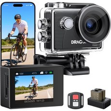 드래곤 터치 4K 액션 카메라 비전 3 20메가픽셀 수중 방수 4배 줌 170도 와이드 앵글 와이파이 스포츠 캠 리모컨 포함 배터리 2개 및 장착 액세서리 키트, 드래곤 터치 4K 액션 카메라 비전 3 20메가픽셀 수