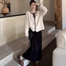 임산부 세트 봄가을 여성 캐주얼 기질 니트 스웨터 코트 + 나시 원피스 투피스 겨울 루즈핏 슬림핏 임부복 WMY