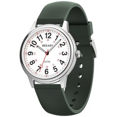 Beeasy 방수 간호사 시계 - 38mm 아날로그 시계 12/24 시간 및 읽기 쉬운 야광 다이얼 편안함을 위한 부드러운 실리콘 밴드 학생 간호사 및 의사를 위한 조용한