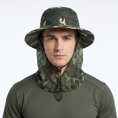 마켓리브 남자 여름 넥커버 모자 밀리터리 메쉬 벙거지, 그린