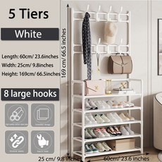 다층형 현관 신발장 DIY 바닥형 거실 정리대 (모자 및 신발 선반 ) 간편 옷걸이 수납함, White 60cm 5 Tiers