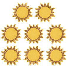 8개 폴리에스터 한복 자수 패치 열접착식 배지 로고 패치 금색 태양 모양 75x75x1.5mm
