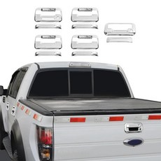 외부 도어 핸들 커버+포드 F150 랩터 2009-2014와 호환되는 테일게이트 핸들 커버 8피스 도어 핸들 커버 키트 외부 액세서리, 크롬